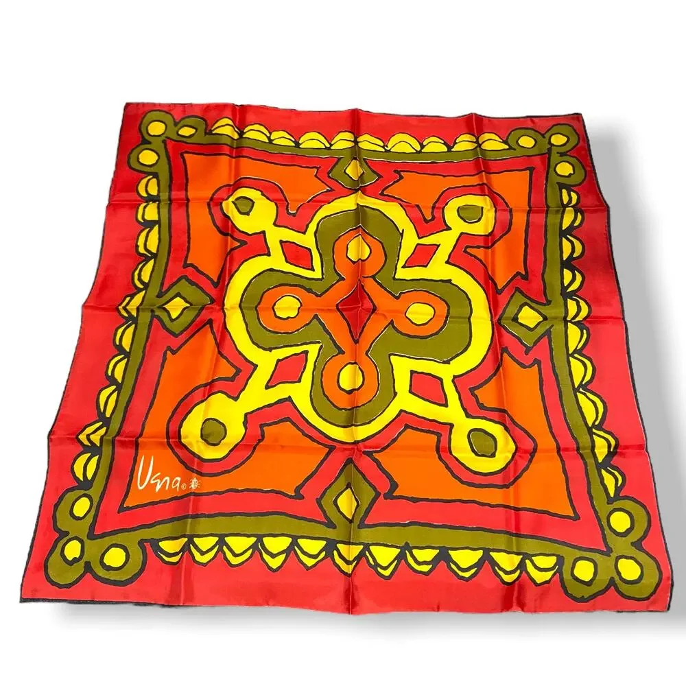 Vera Neumann‎ Vintage Red Yellow Orange Abstract Print Scarf Japan Ladybug
